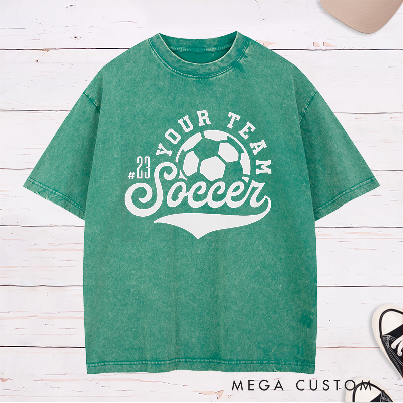 Personalized Soccer Washed T-Shirt with Retro Design and Custom Team Name and Number