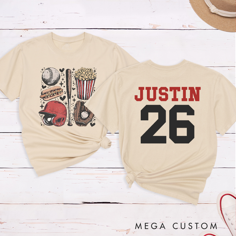 Personalized Sports Fan Tee with Baseball-Themed Graphics and Custom Text