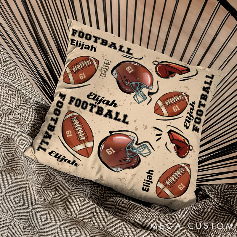 Personalized American Football Throw Pillow with Custom Name, Jersey Number, and Unique Design