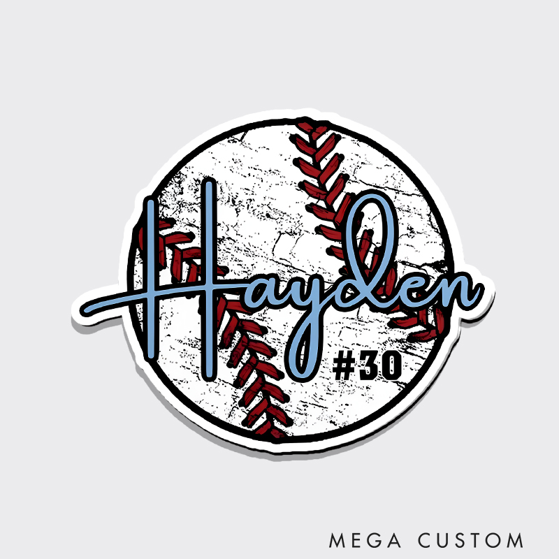 Personalized Cracked Baseball Fridge Magnet with Custom Name and Jersey Number  