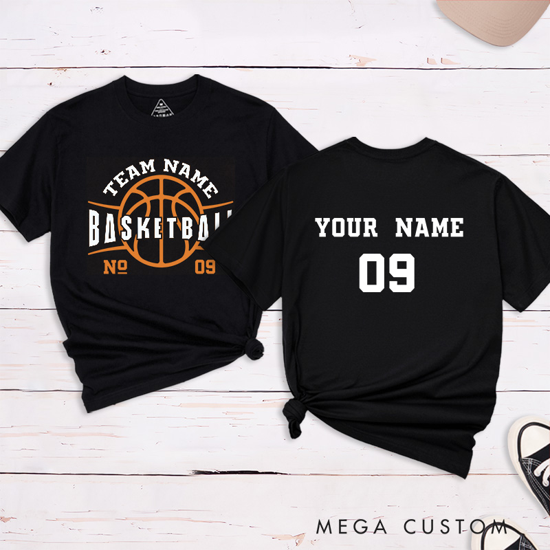 Personalized Basketball T-Shirt with Custom Team Name Bold Front Design and Your Name and Number on the Back