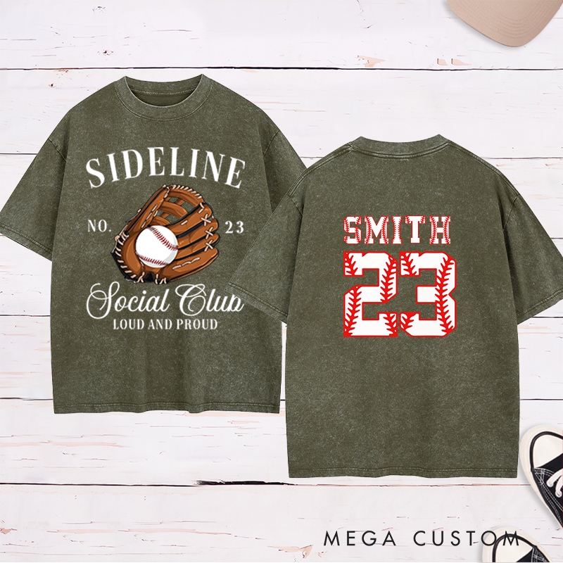Personalized Sideline Social Club Washed T-Shirt with Custom Name and Number