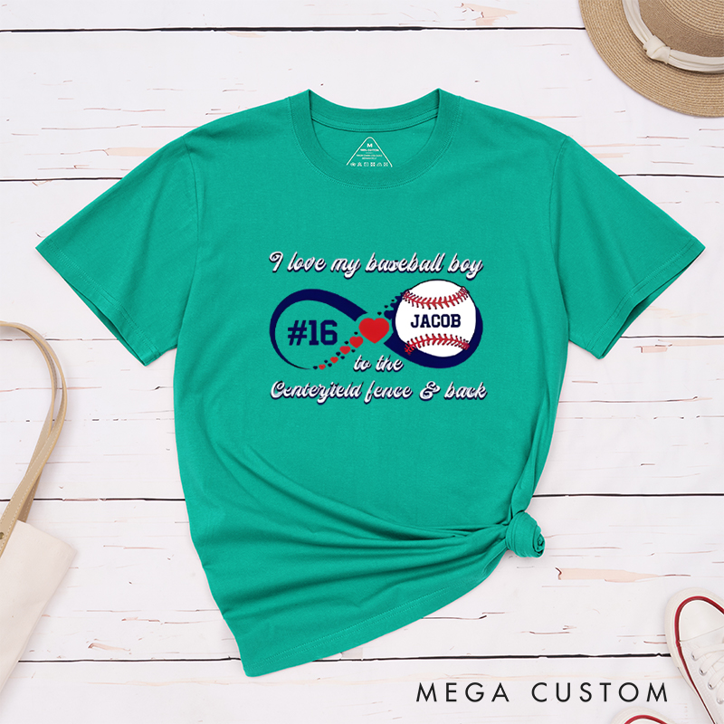 Personalized “I Love My Baseball Boy” T-Shirt with Custom Name and Number  