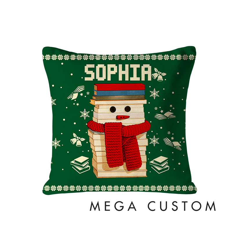 Personalized Christmas Bookworm Decorative Pillow Warm Holiday Gift for Book Lovers