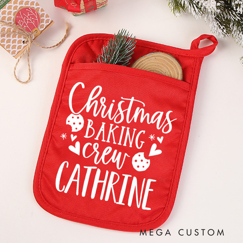 Personalized Christmas Baking Crew Pot Holders Custom Cookie Potholder with Name Baking Lovers Gift Baker Gift Christmas Gift