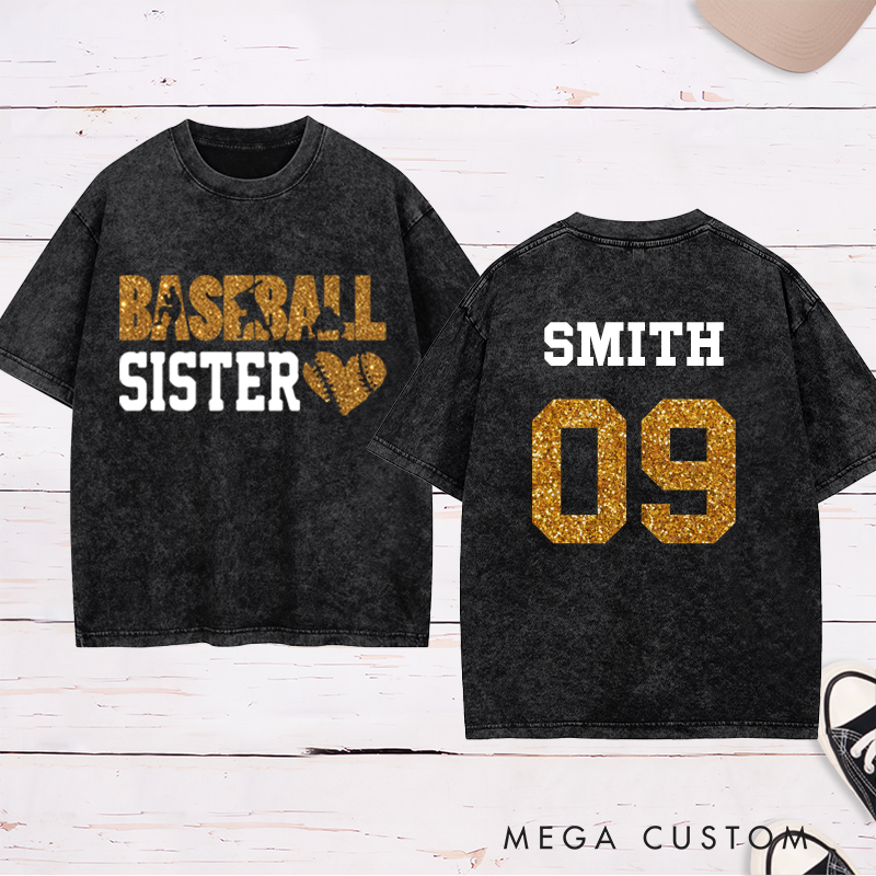 Personalized Baseball Washed T-Shirt with Heart Graphic and Custom Name and Number
