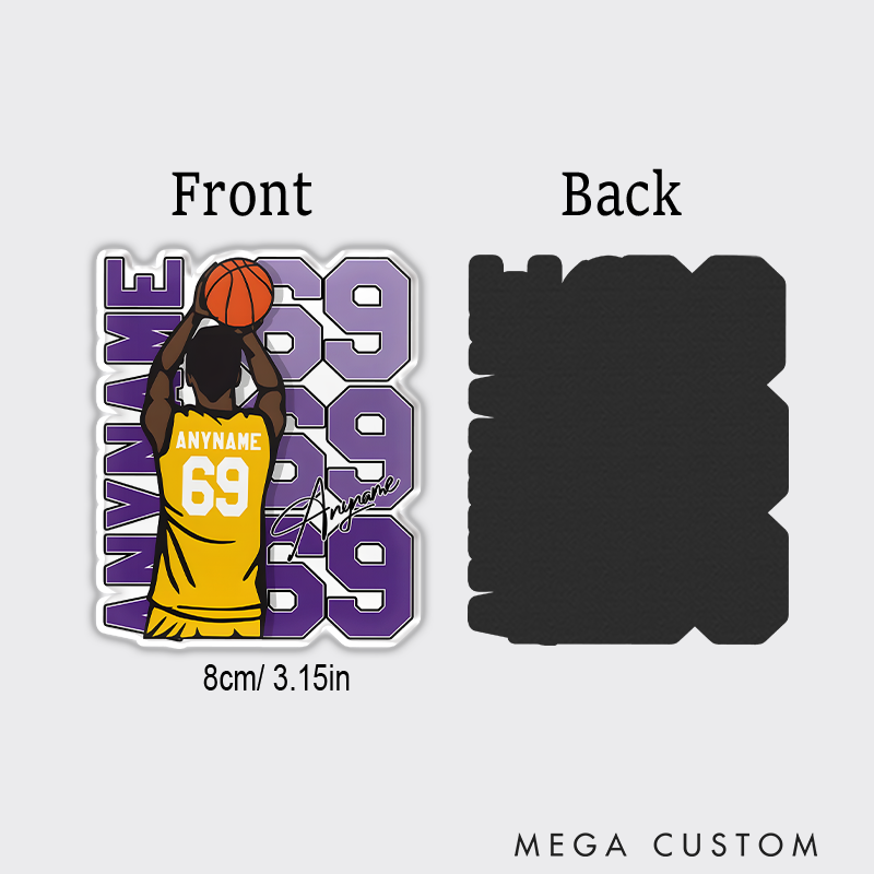 Personalized Basketball Refrigerator Magnet with Custom Name Jersey Number and Dynamic Player Shooting Action Design