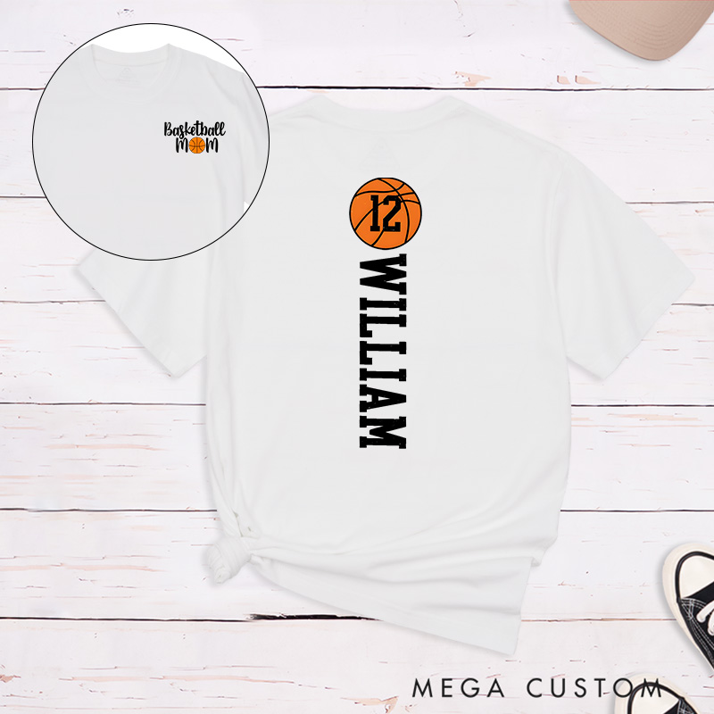 Personalized Oversized Basketball Mom T-Shirt with Custom Player Name Number and Stylish Front and Back Design