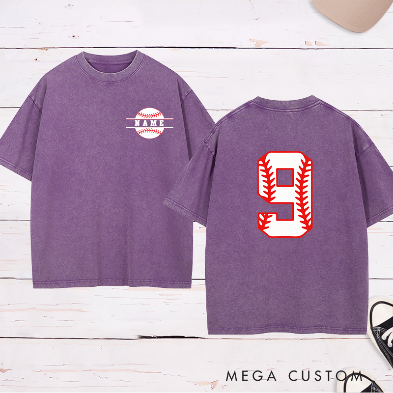 Personalized Sports Fan Washed T-Shirt with Unique Baseball-Inspired Number and Name Print