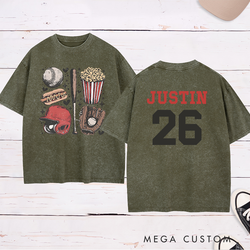 Personalized Athletic Washed T-Shirt Designed for Baseball Enthusiasts 
