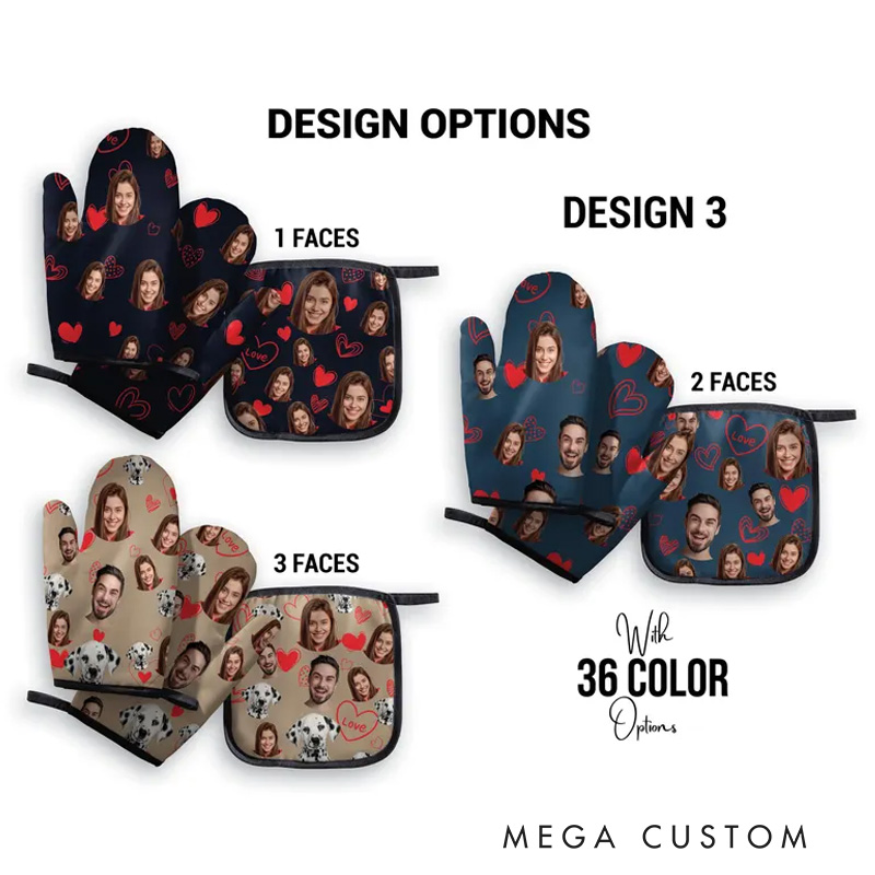 Personalized Face Oven Mitt and Pot Holder Set for Bakers Baking Lovers Gift