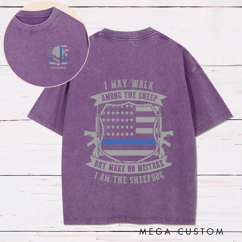 Personalized Sheepdog Among the Sheep Washed T Shirt for Police Officers