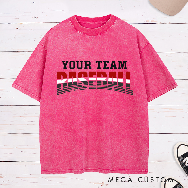 Personalized Baseball Washed T-Shirt with Custom Name and Bold Gradient Design