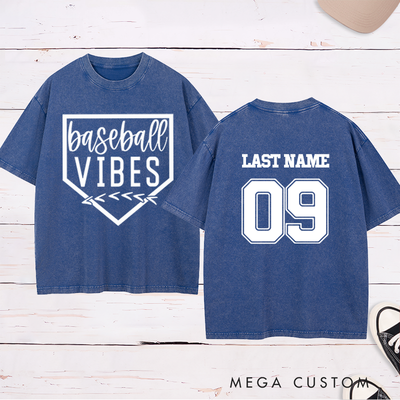 Personalized Home Plate Baseball Washed T-Shirt with Name and Number