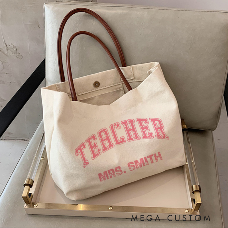 Personalized Teacher Canvas Tote Bag Appreciation Gift for Teachers
