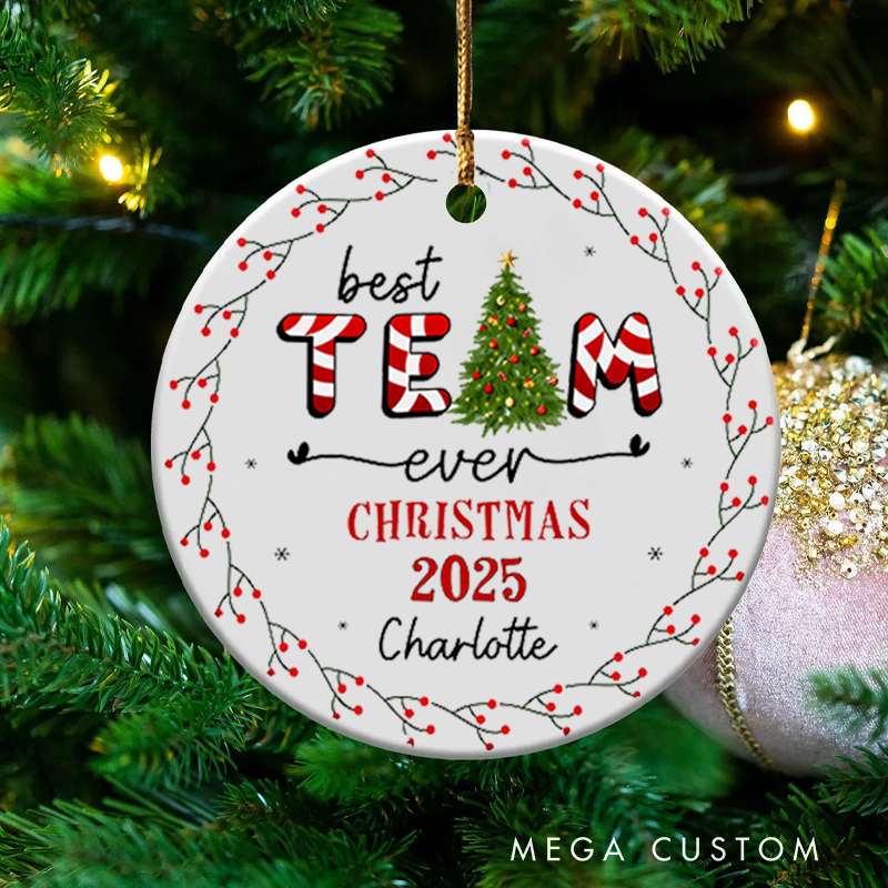 Personalized  Christmas Ornament with Christmas Tree Team Design Gift for Coworkers