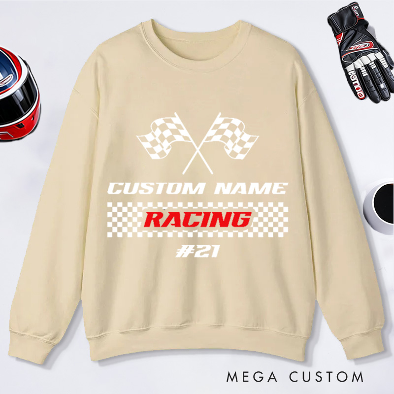 Personalized Racing Sweatshirt Custom Name and Number Race Team Tee Gift for Racers and Racing Lovers
