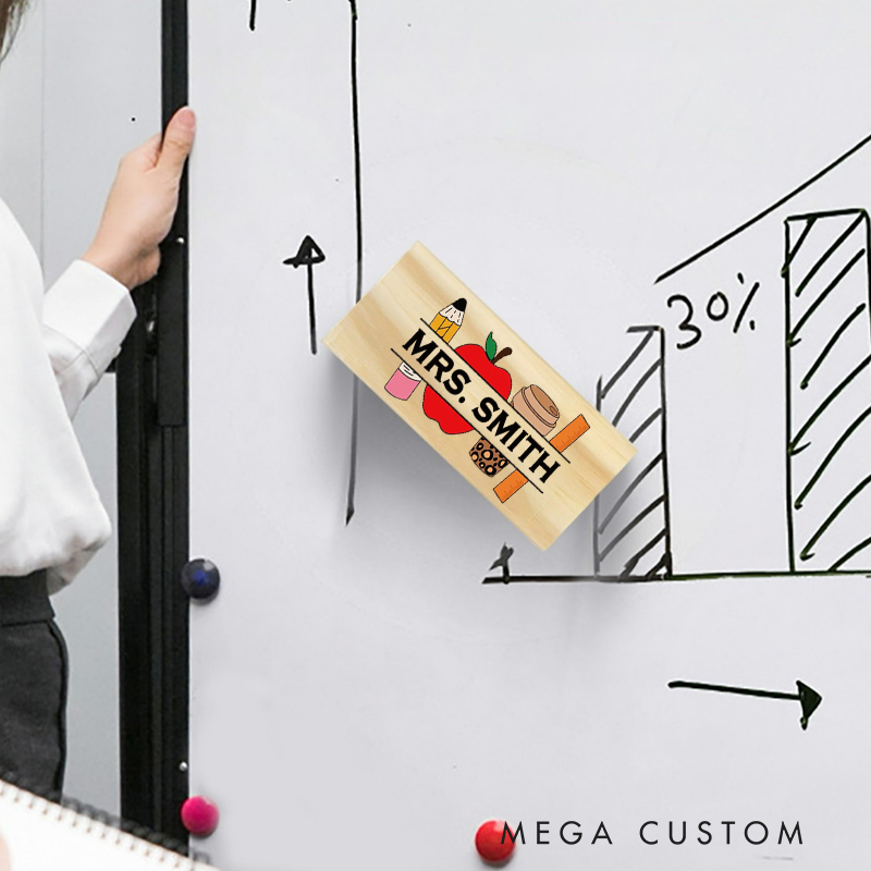 Personalized Magnetic Wooden Whiteboard Erase Cute Pencil Apple Design Appreciation Gift for Teachers