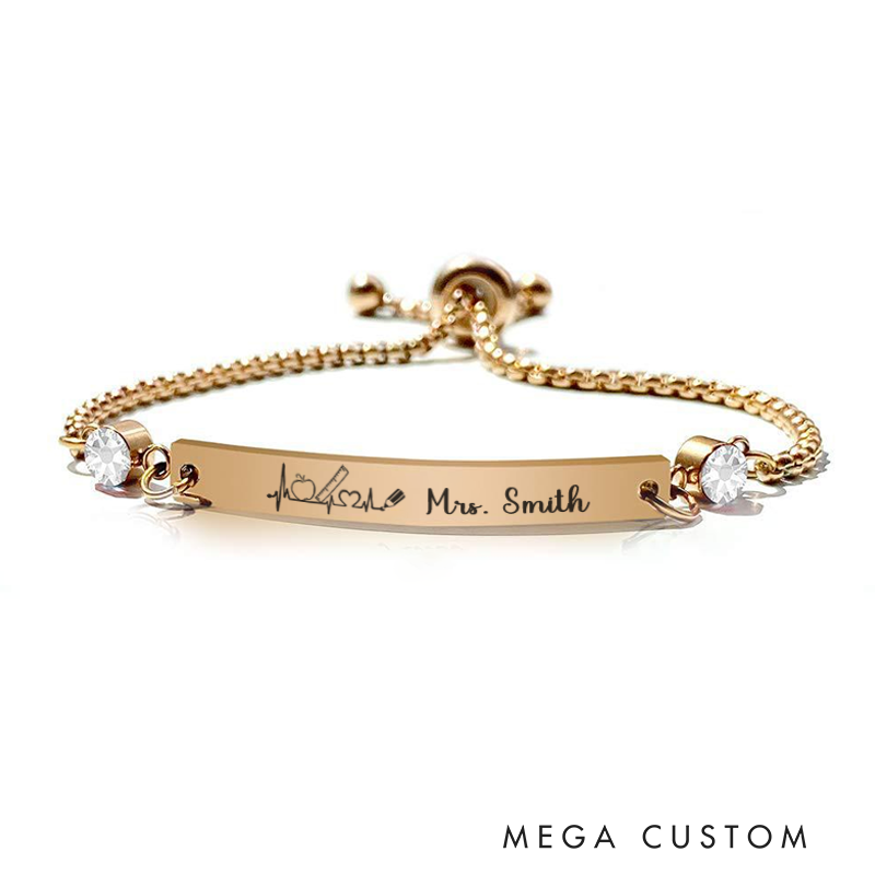 Personalized Birthstone Bracelet for Teacher Electrocardiogram Engraved Bracelet Jewelry Gift for Teachers