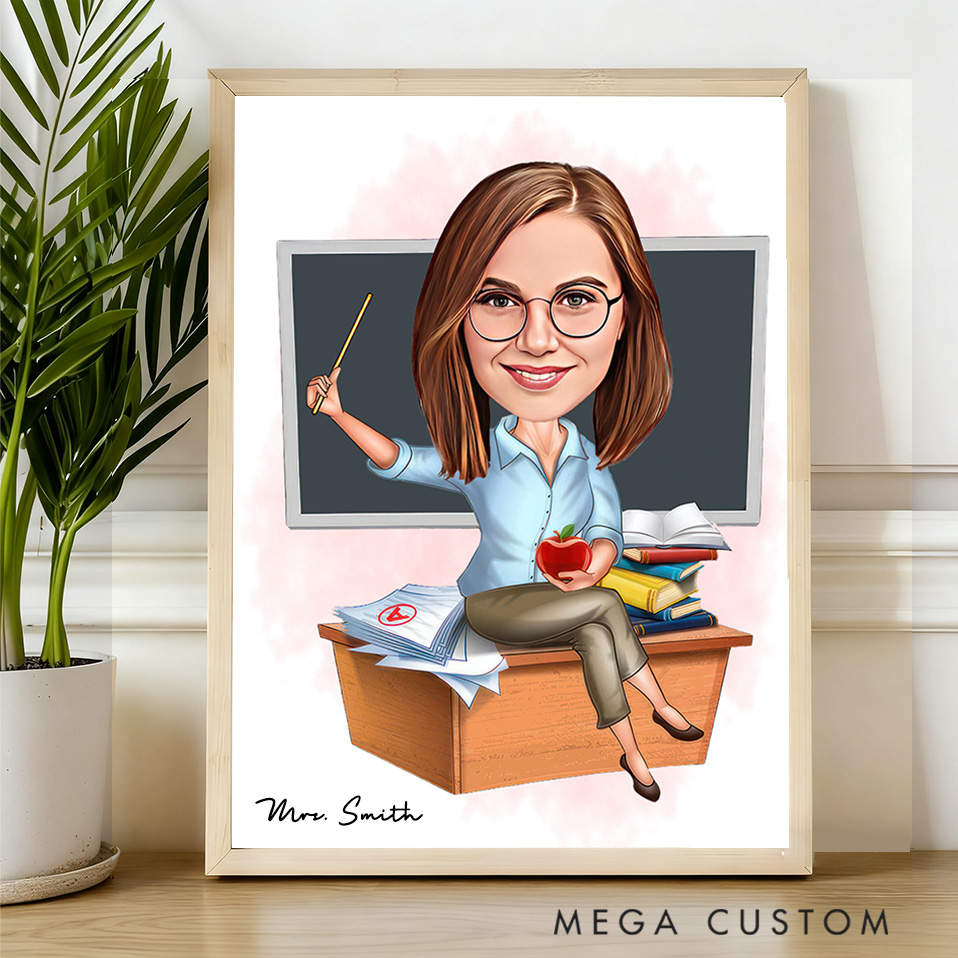 Personalized Teacher Portrait Poster Print Gift Teacher Portrait Design Home Classroom Wall Art Unique Gift for Teachers