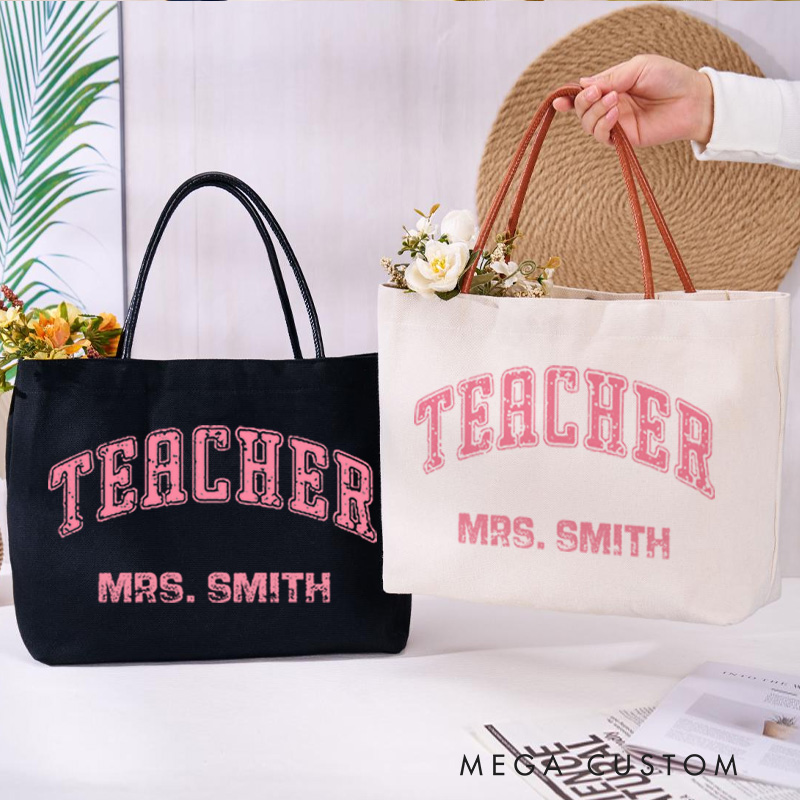 Personalized Teacher Canvas Tote Bag Appreciation Gift for Teachers