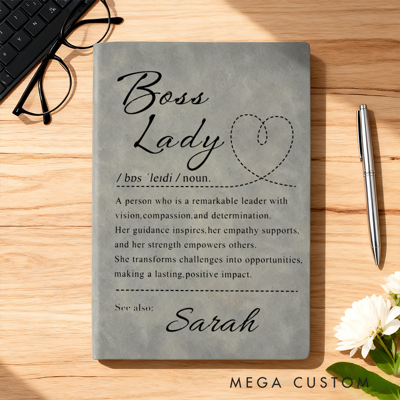 Personalized Leather Notebook for Office Worker with Boss Lady Design Notebook Gift for Bosses