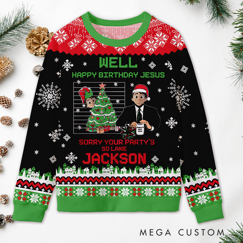 Personalized Christmas Ugly Sweater Well Happy Birthday Jesus Design Sweater Gift for Coworkers