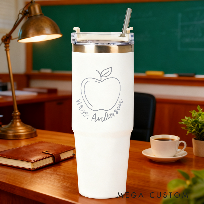 Personalized Tumbler Gift for Teacher Custom Cute Apple Design Tumbler Engraved Tumbler Gift