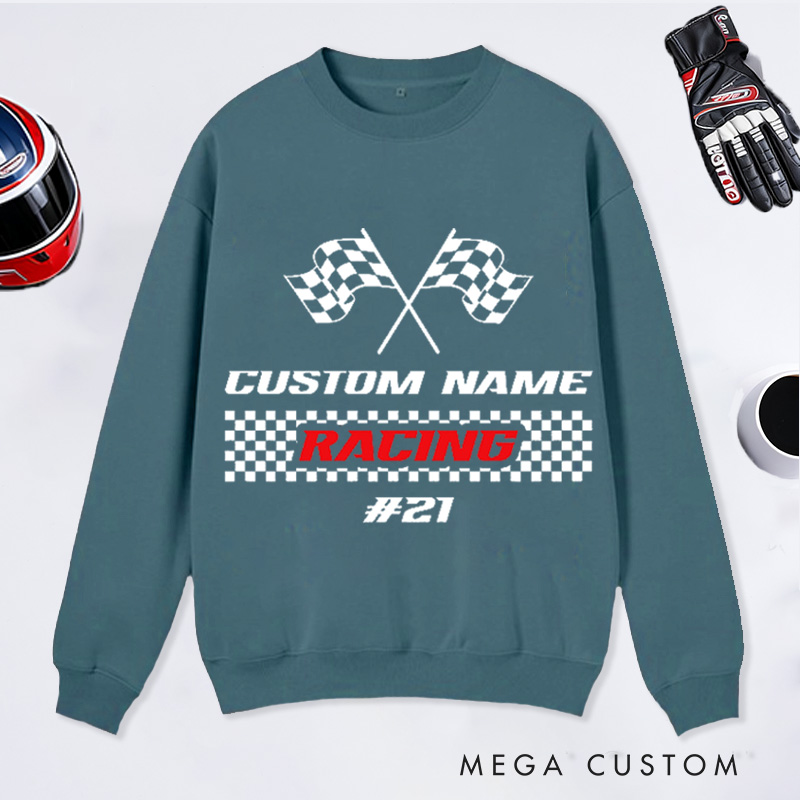 Personalized Racing Sweatshirt Custom Name and Number Race Team Tee Gift for Racers and Racing Lovers