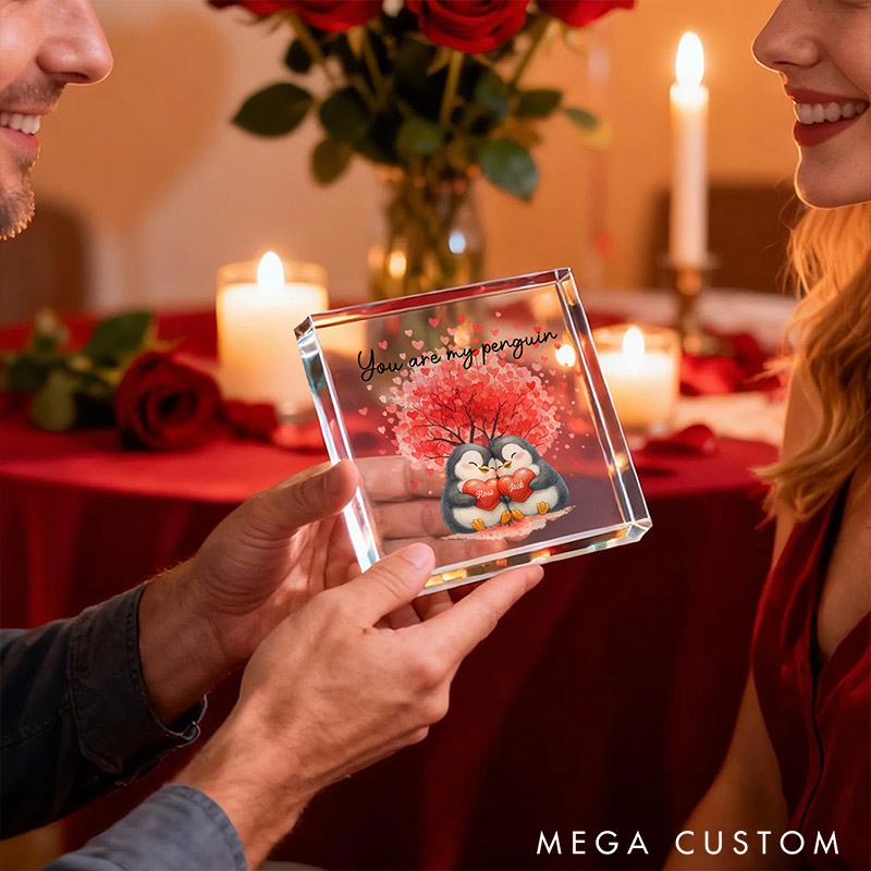 Personalized Couple Penguin Acrylic Plaque Custom Name Year Plaque Anniversary for Partner Couple Valentine's Day Gift for Him Her