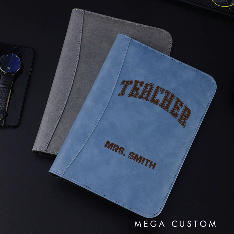 Personalized A5 PU Leather Zipper Notebook Retro Teacher Design Teacher Appreciation Gift