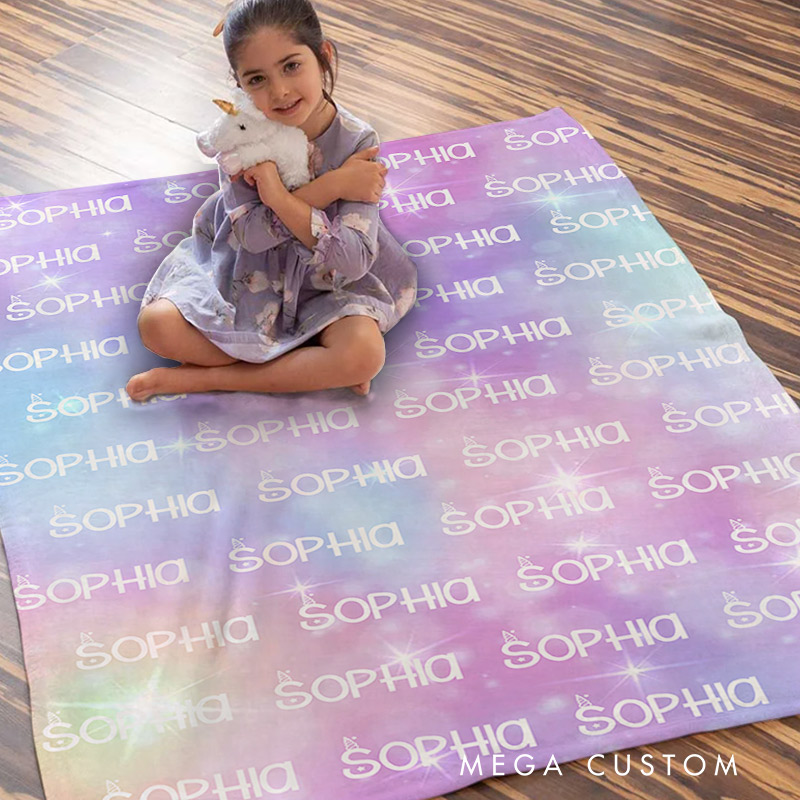 Personalized Cartoon Cute Font Fleece Blanket with Name High Quality Super Soft Home Decor Birthday Gift for Kids