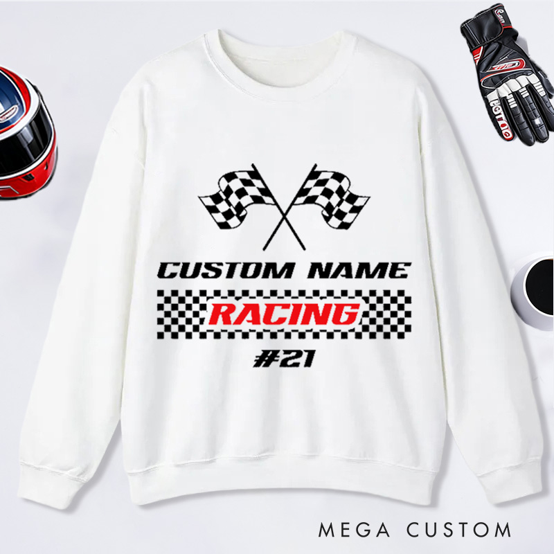 Personalized Racing Sweatshirt Custom Name and Number Race Team Tee Gift for Racers and Racing Lovers