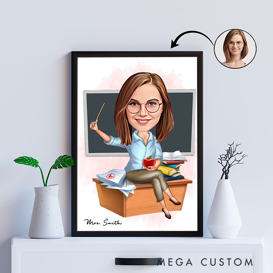 Personalized Teacher Portrait Poster Print Gift Teacher Portrait Design Home Classroom Wall Art Unique Gift for Teachers