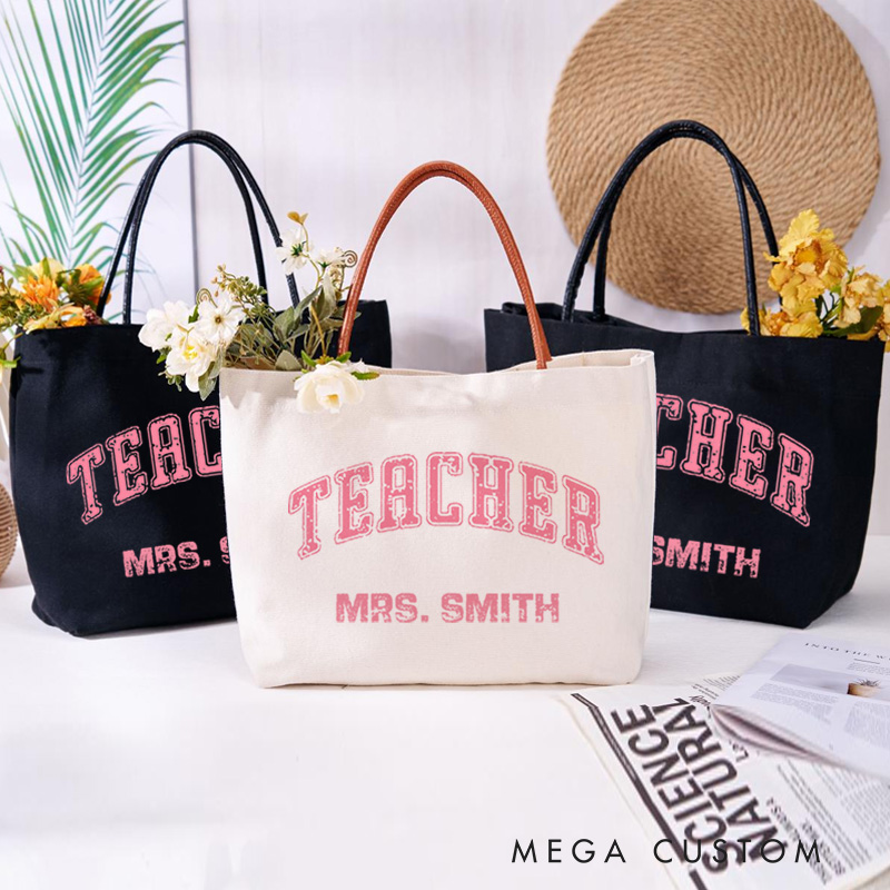 Personalized Teacher Canvas Tote Bag Appreciation Gift for Teachers