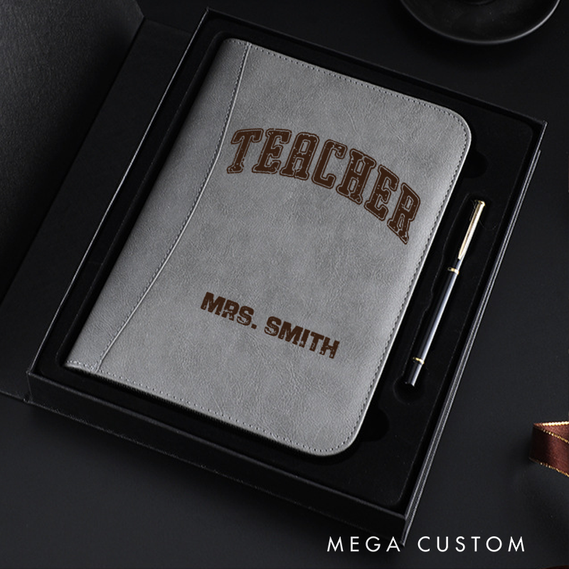 Personalized A5 PU Leather Zipper Notebook Retro Teacher Design Teacher Appreciation Gift