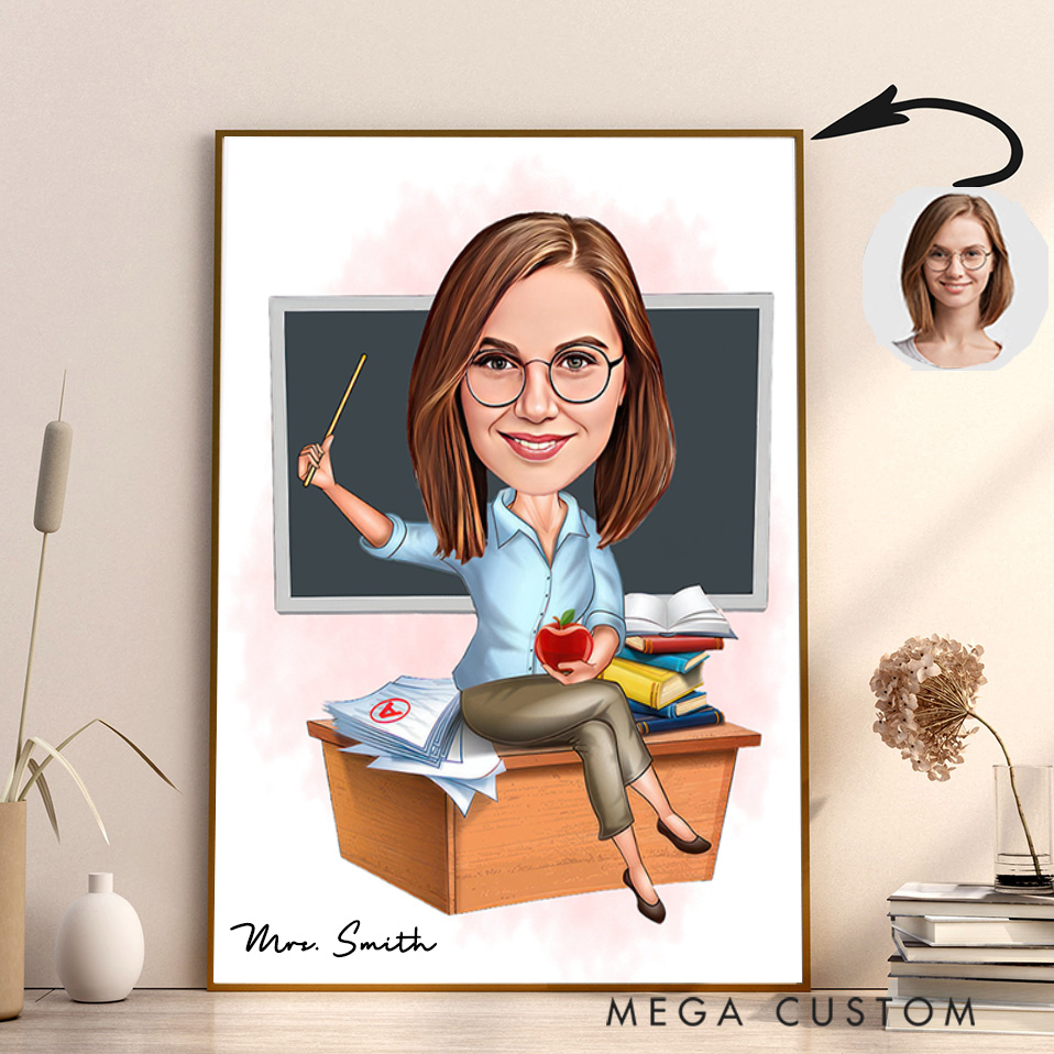 Personalized Teacher Portrait Poster Print Gift Teacher Portrait Design Home Classroom Wall Art Unique Gift for Teachers