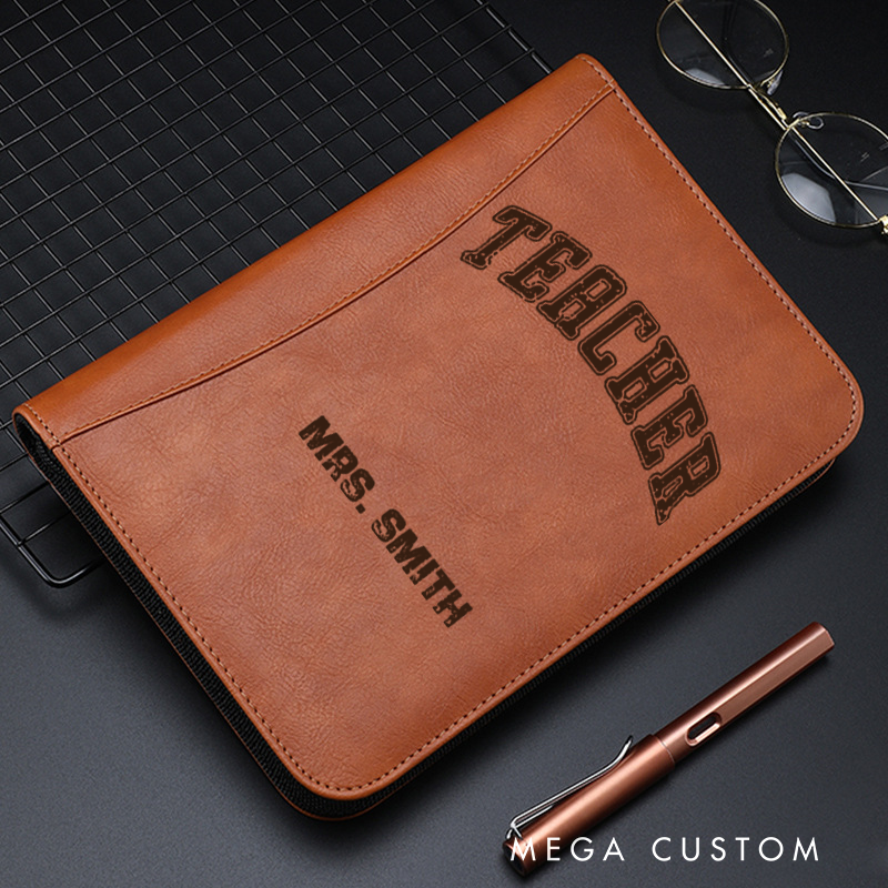 Personalized A5 PU Leather Zipper Notebook Retro Teacher Design Teacher Appreciation Gift