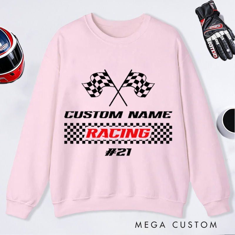Personalized Racing Sweatshirt Custom Name and Number Race Team Tee Gift for Racers and Racing Lovers
