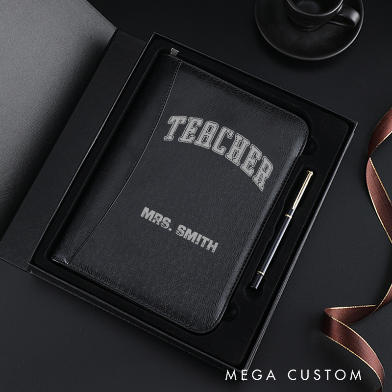 Personalized A5 PU Leather Zipper Notebook Retro Teacher Design Teacher Appreciation Gift