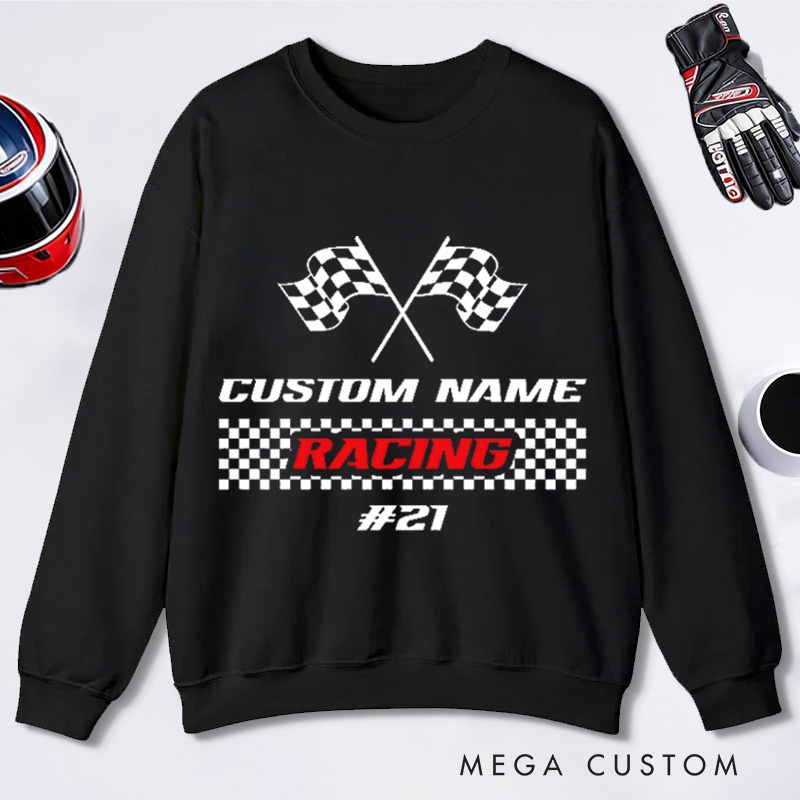 Personalized Racing Sweatshirt Custom Name and Number Race Team Tee Gift for Racers and Racing Lovers