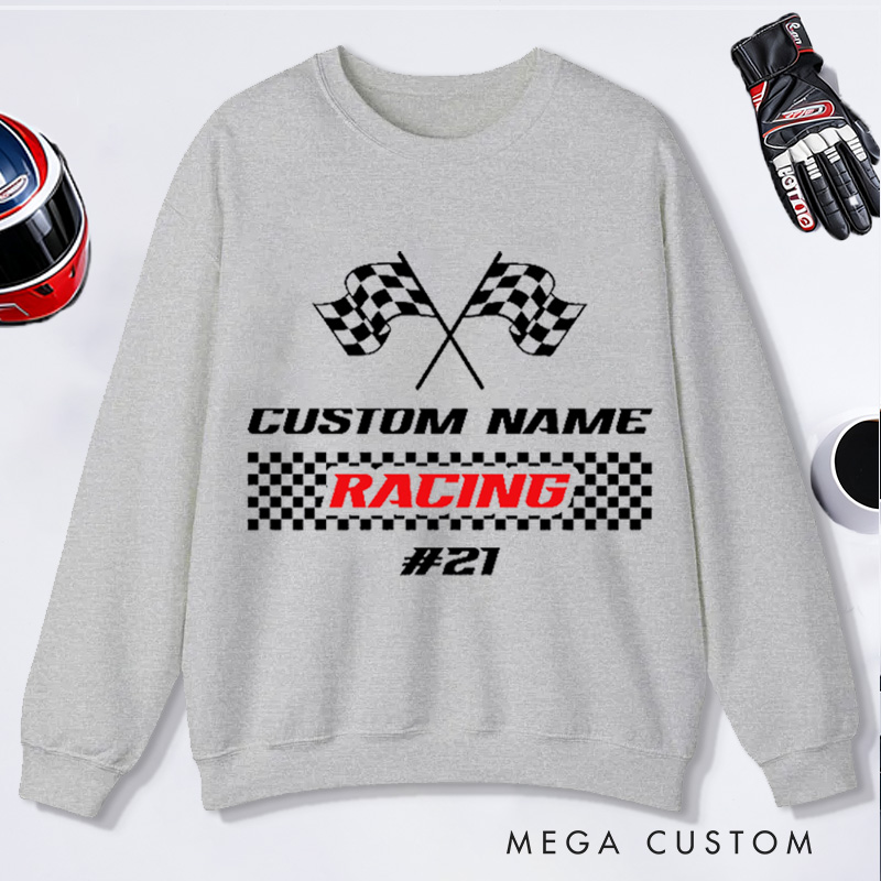 Personalized Racing Sweatshirt Custom Name and Number Race Team Tee Gift for Racers and Racing Lovers