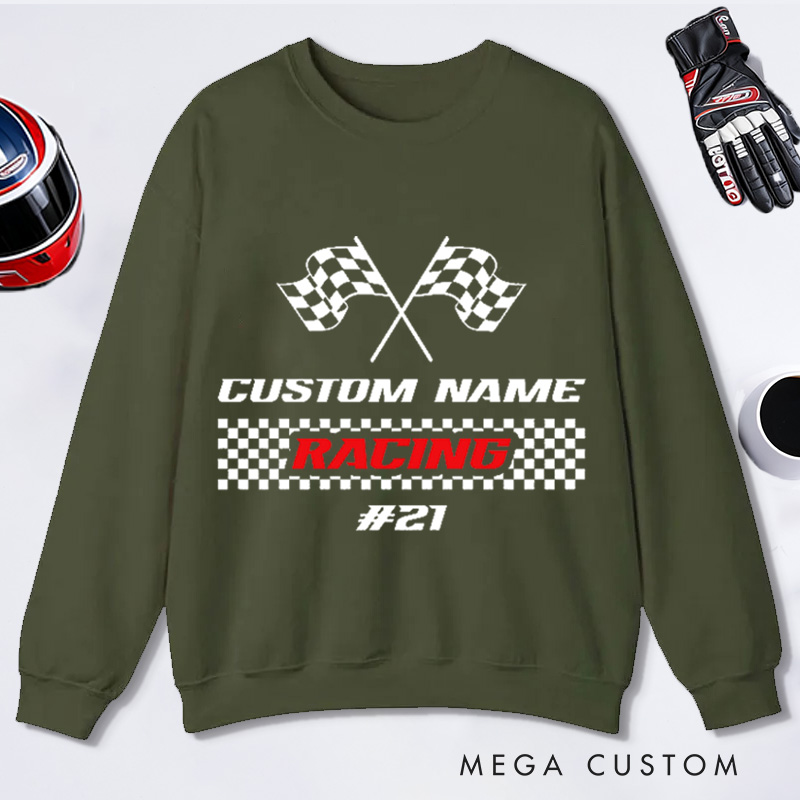 Personalized Racing Sweatshirt Custom Name and Number Race Team Tee Gift for Racers and Racing Lovers
