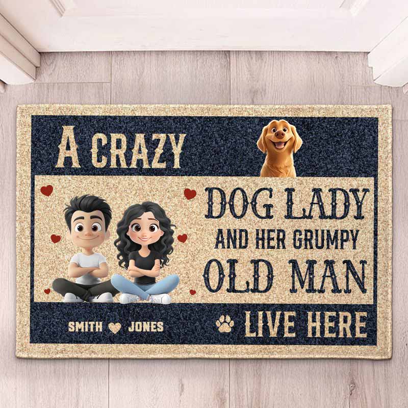 Personalized Dog Lover New Version Couple a Crazy Dog Lady and Her Grumpy Old Man Doormat