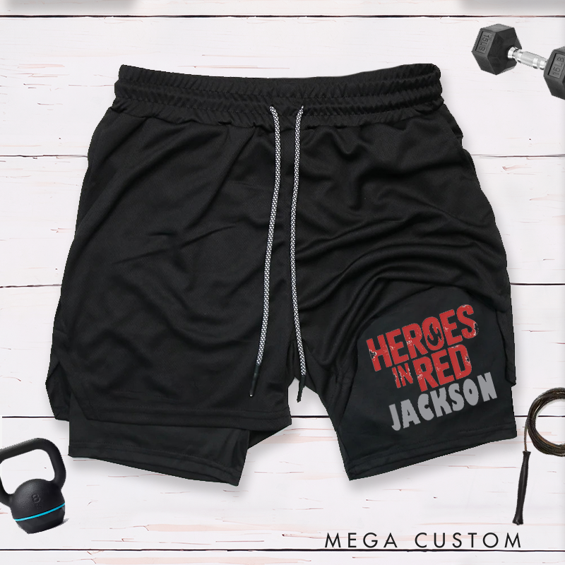 Personalized Firefighter 2 in 1 Hybrid Sport Shorts with Heroes in Red Design Gift for Firefighter