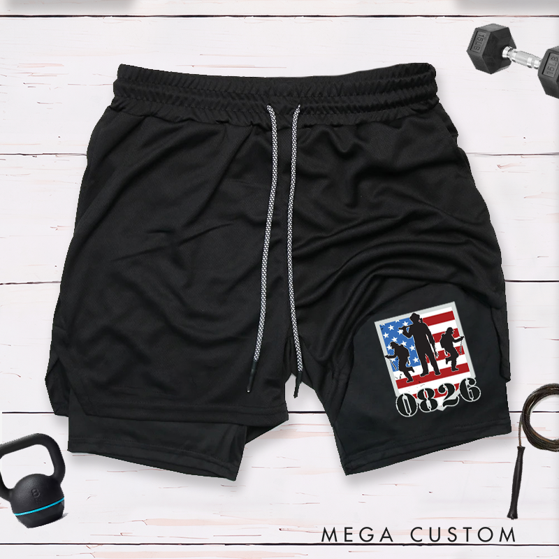 Personalized Firefighter 2 in 1 Hybrid Sport Shorts American Flag Firefighter Silhouette Design Gift for Firefighter