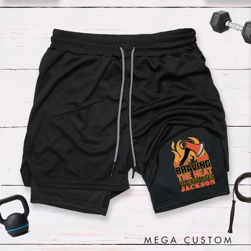 Personalized Firefighter 2 in 1 Hybrid Sport Shorts Braving the Heat to Save Lives Design Gift for Firefighter
