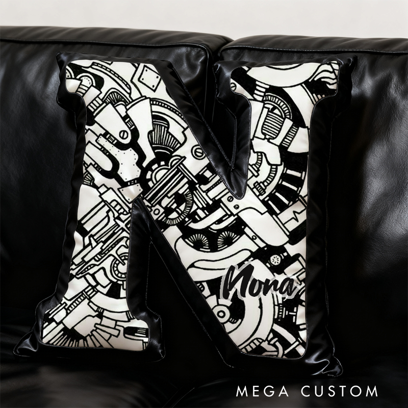 Personalized Engine Enthusiast Pillow Custom Initial Abstract Design Cushion Graphic 3D Print Gift for Car Lovers
