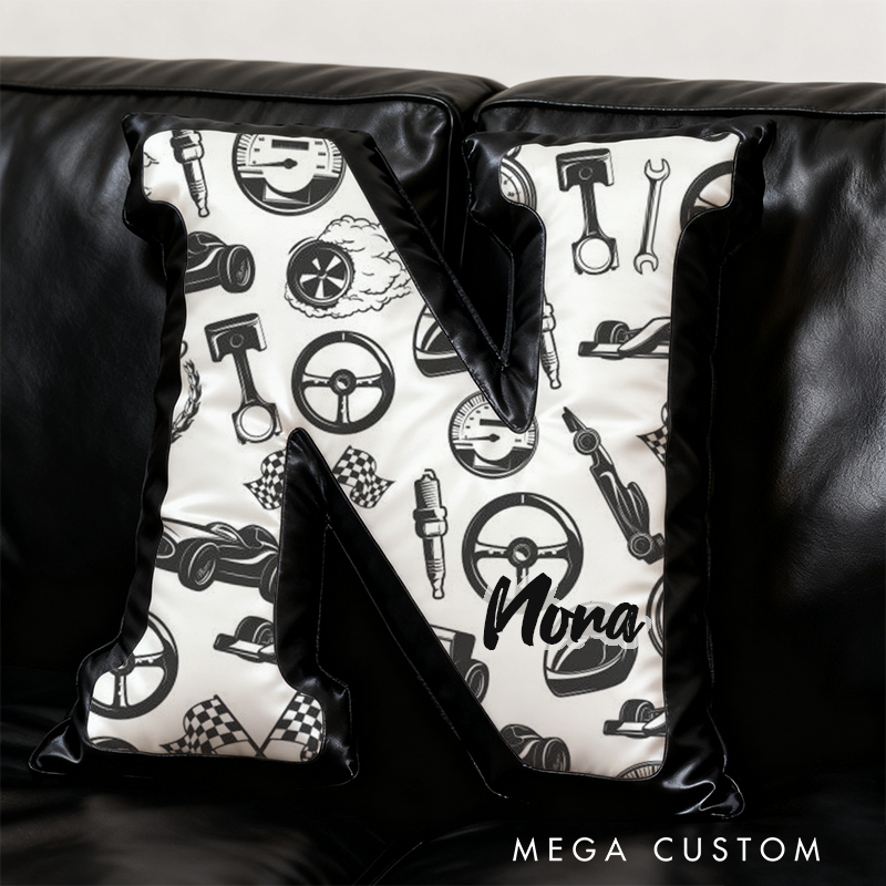 Personalized Racing Enthusiast Pillow Custom Initial Design Cushion 3D Print Gift for Motorsports Fans