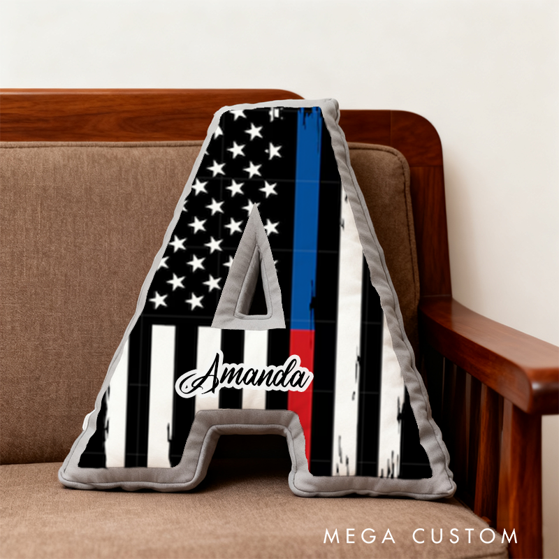 Personalized Thin Blue Red Line Initial Pillow Custom Name Design Cushion for Law Enforcement Supporters Firefighters